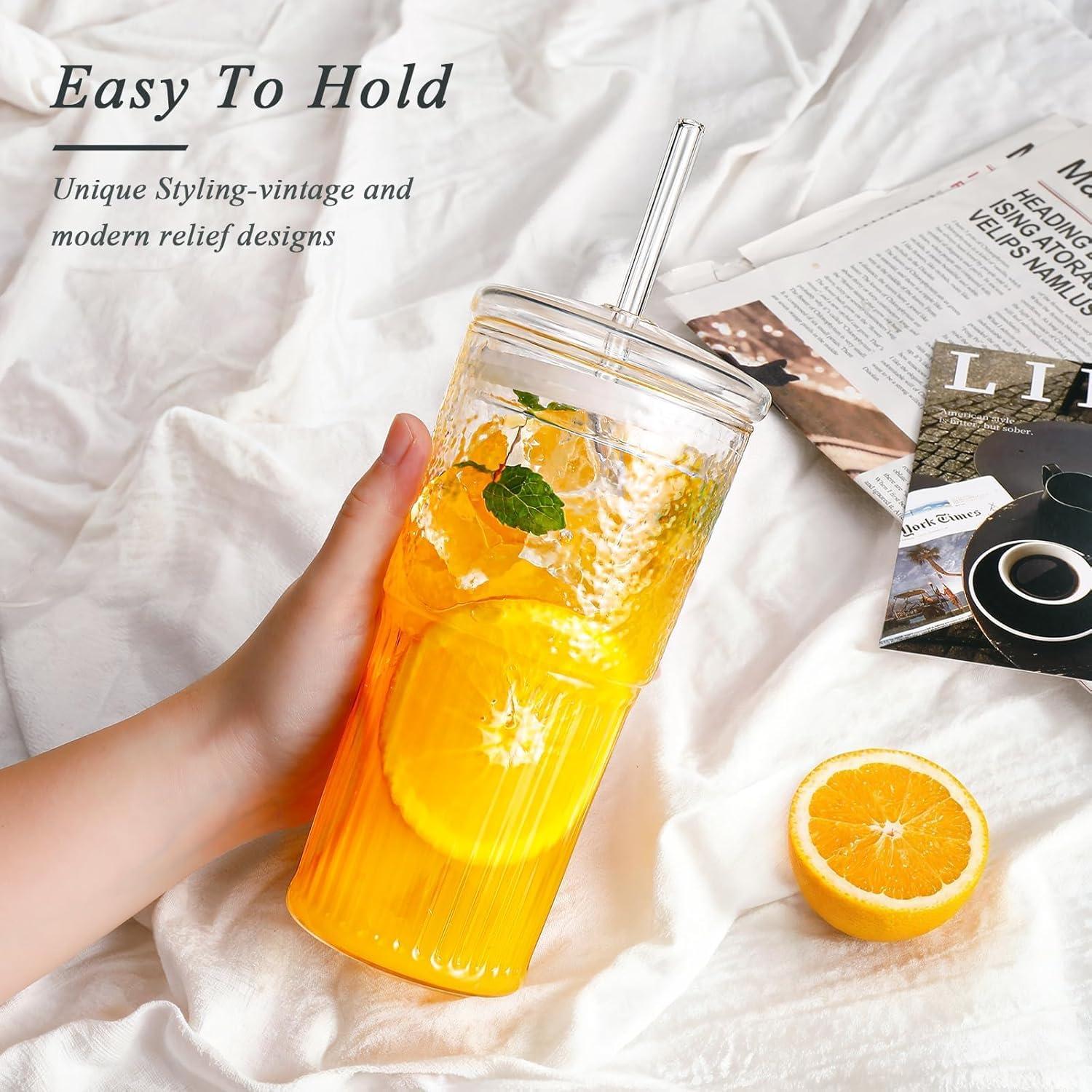 Set de 4 Tazas de Vidrio Reutilizables DWTS 20oz con Tapa y Popote