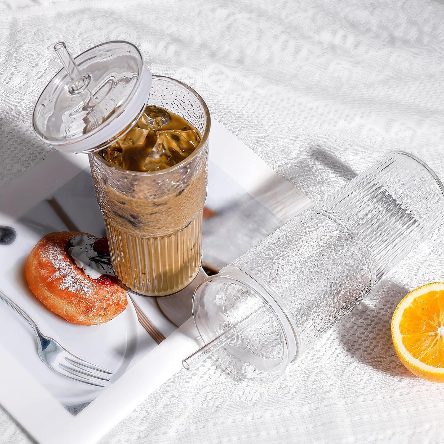 Set de 4 Tazas de Vidrio Reutilizables DWTS 20oz con Tapa y Popote