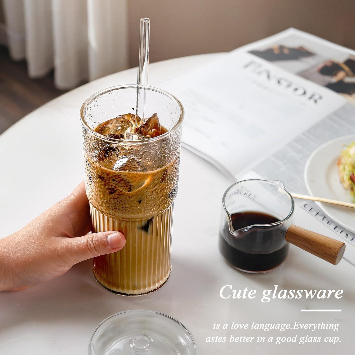 Set de 4 Tazas de Vidrio Reutilizables DWTS 20oz con Tapa y Popote