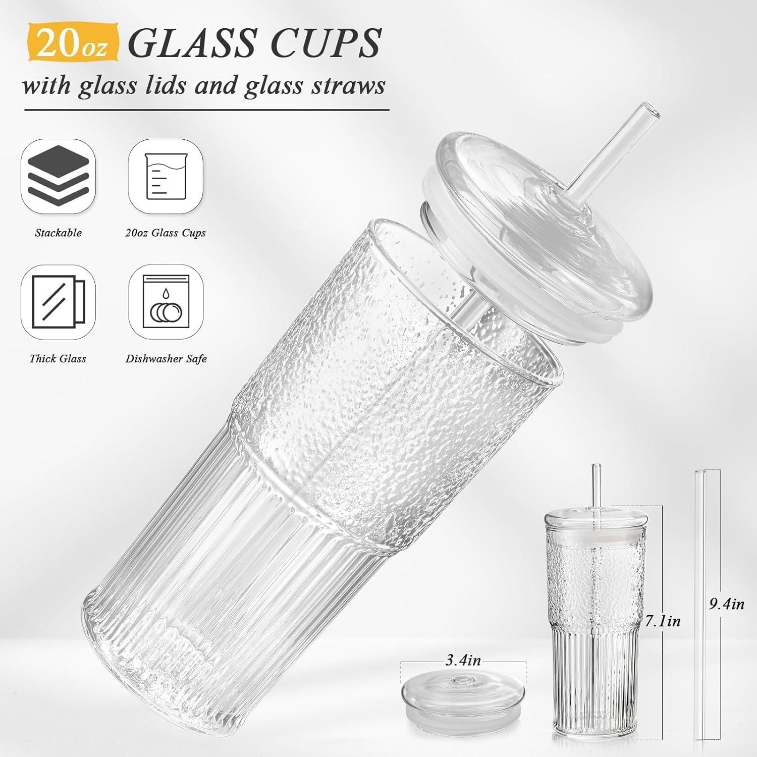 Set de 4 Tazas de Vidrio Reutilizables DWTS 20oz con Tapa y Popote