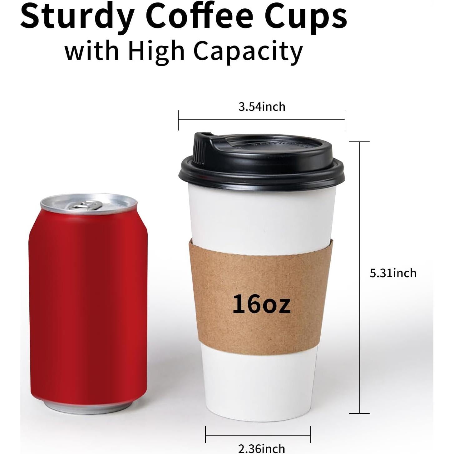 Vasos de Café Desechables YEEHAW 16 oz con Tapas y Mangas - 50 Unidades