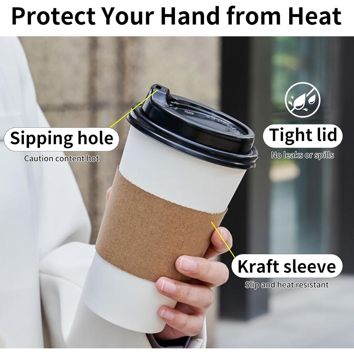 Vasos de Café Desechables YEEHAW 16 oz con Tapas y Mangas - 50 Unidades