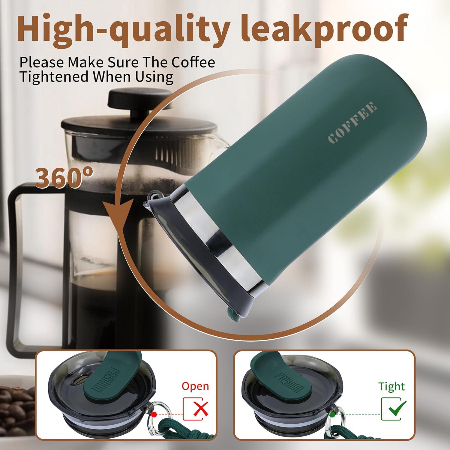 Taza de Café de Viaje Disoza 500ml Verde Aislada a Prueba de Derrames