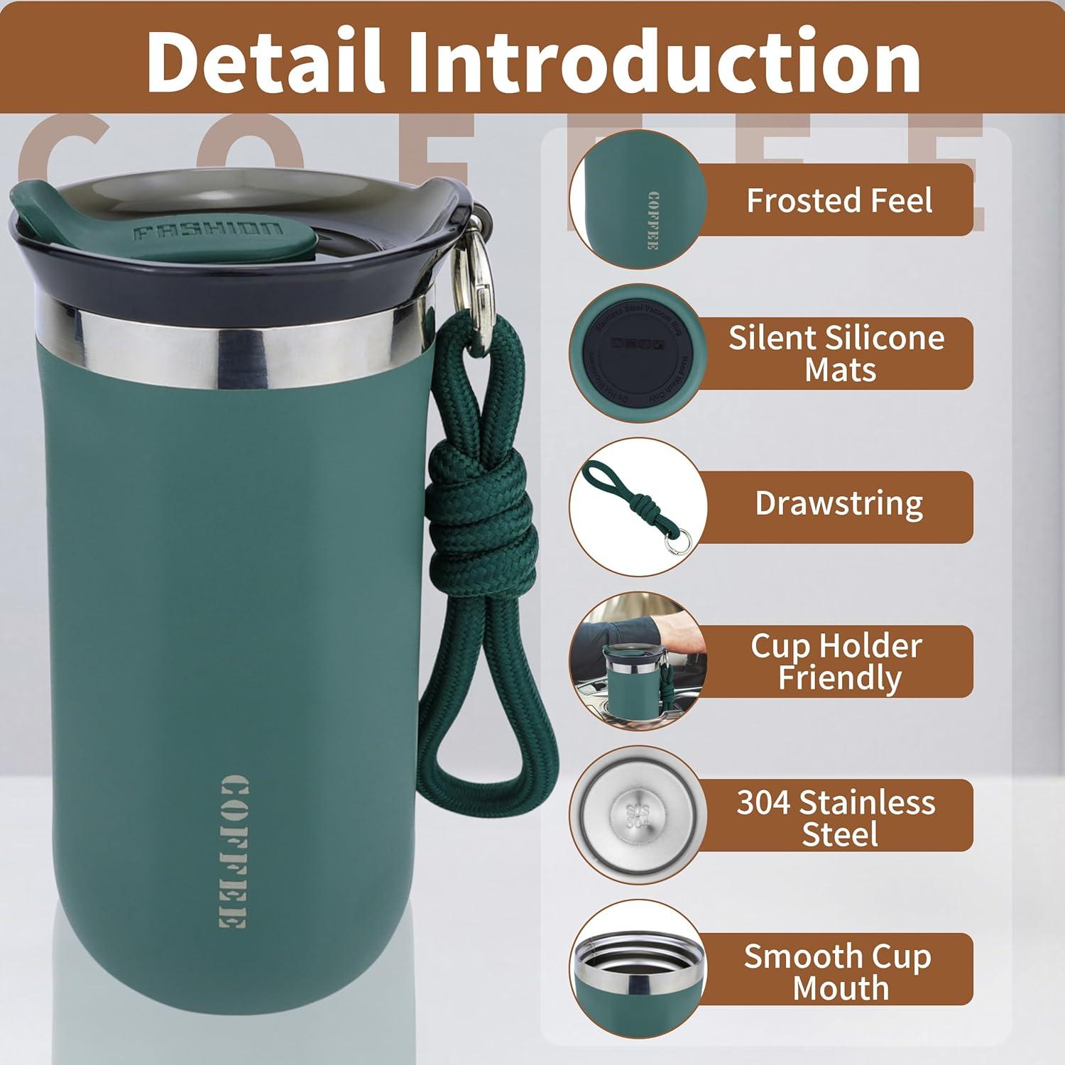 Taza de Café de Viaje Disoza 500ml Verde Aislada a Prueba de Derrames