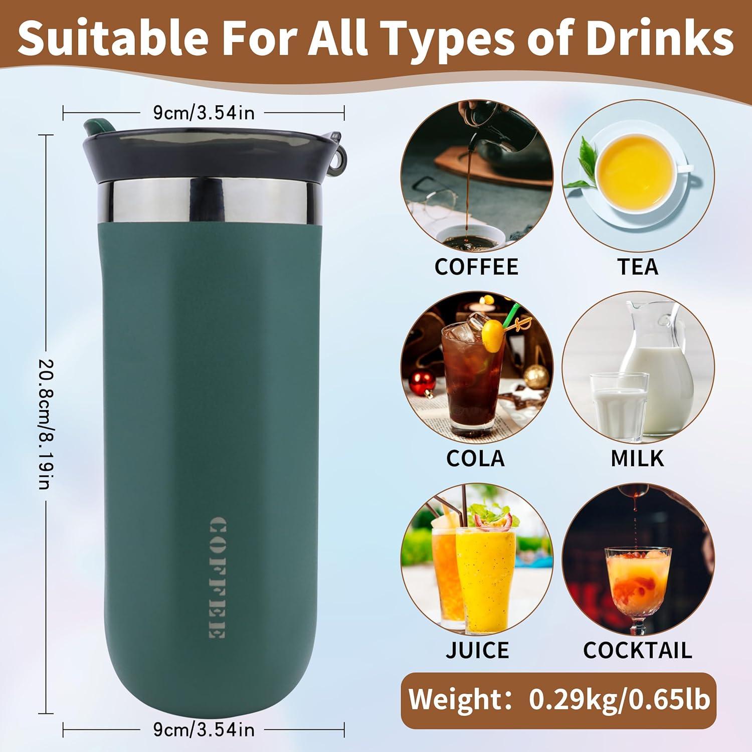 Taza de Café de Viaje Disoza 500ml Verde Aislada a Prueba de Derrames