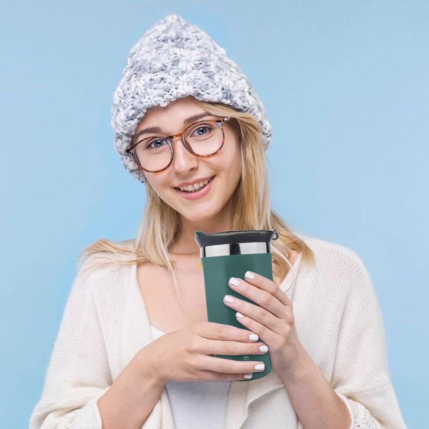 Taza de Café de Viaje Disoza 500ml Verde Aislada a Prueba de Derrames