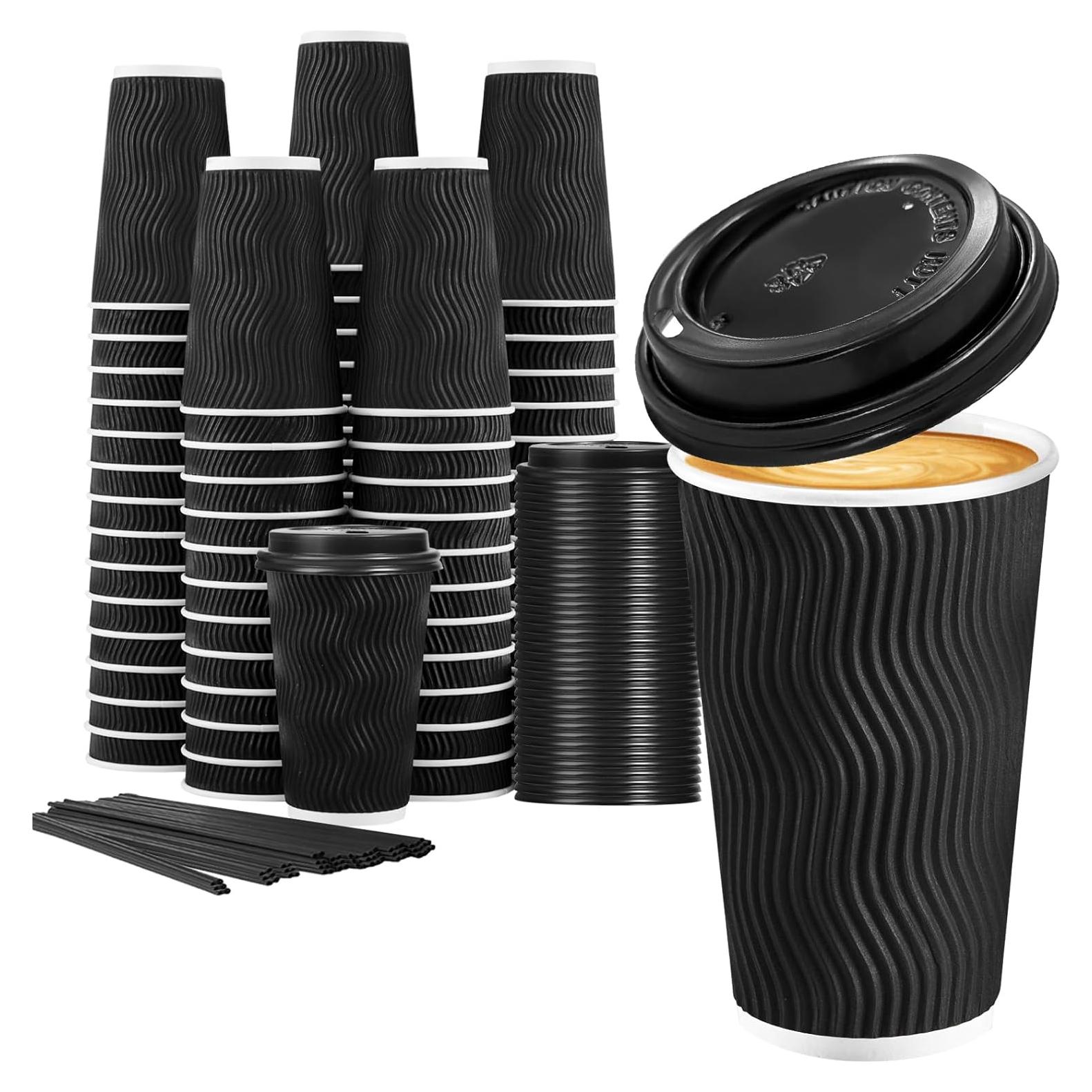Tazas de Café Desechables Lamosi 16 oz 50 Unidades Negras