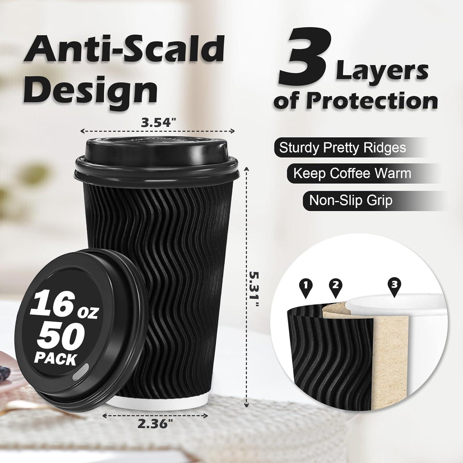 Tazas de Café Desechables Lamosi 16 oz 50 Unidades Negras