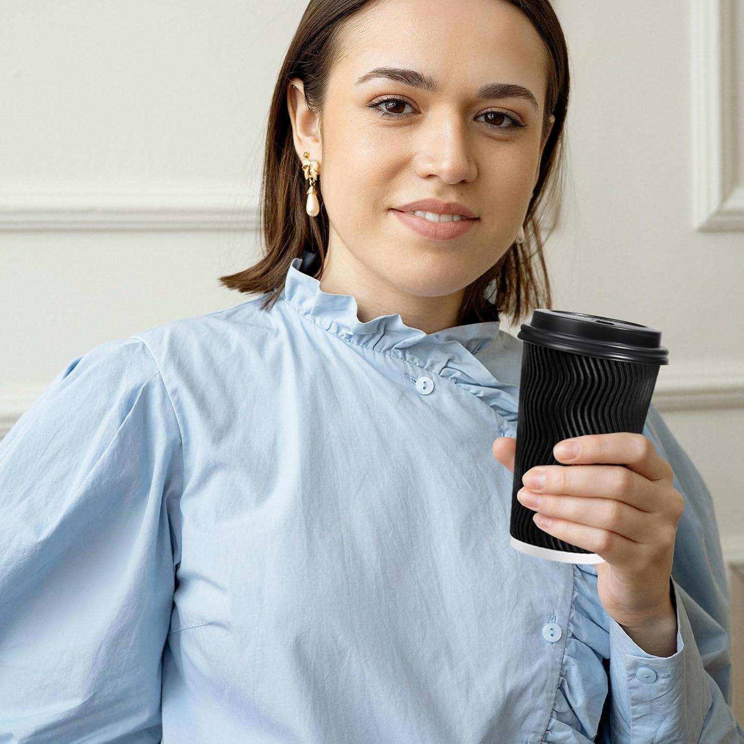 Tazas de Café Desechables Lamosi 16 oz 50 Unidades Negras