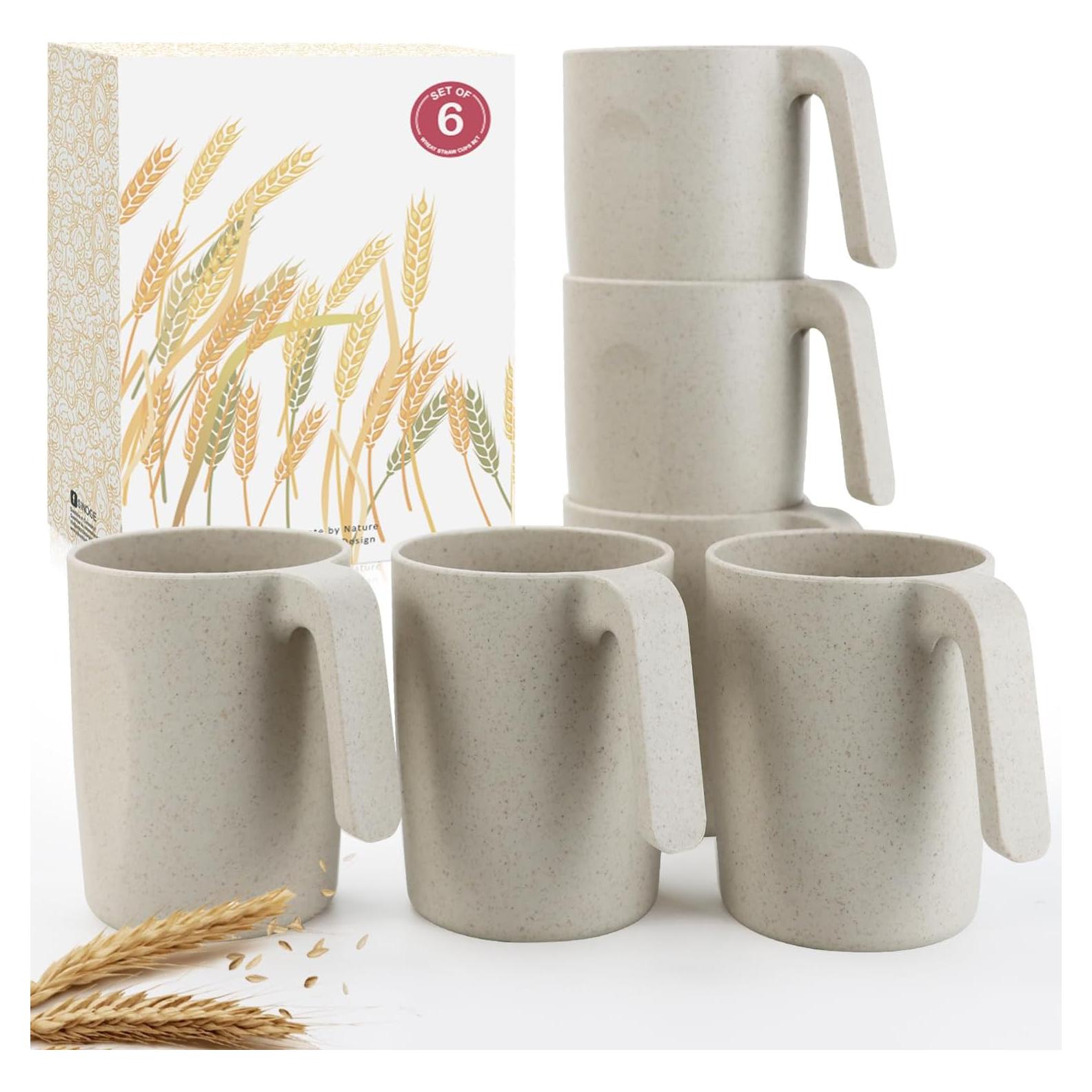 Set de 6 Tazas de Paja de Trigo 16oz Wrova Inquebrantables