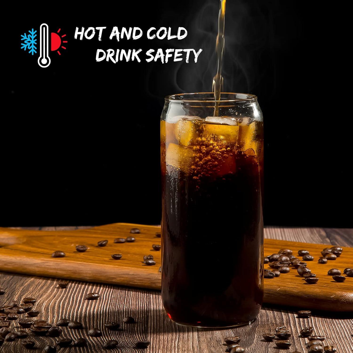 Set de 6 Vasos de Vidrio 20 Oz con Tapas de Bambú y Popotes