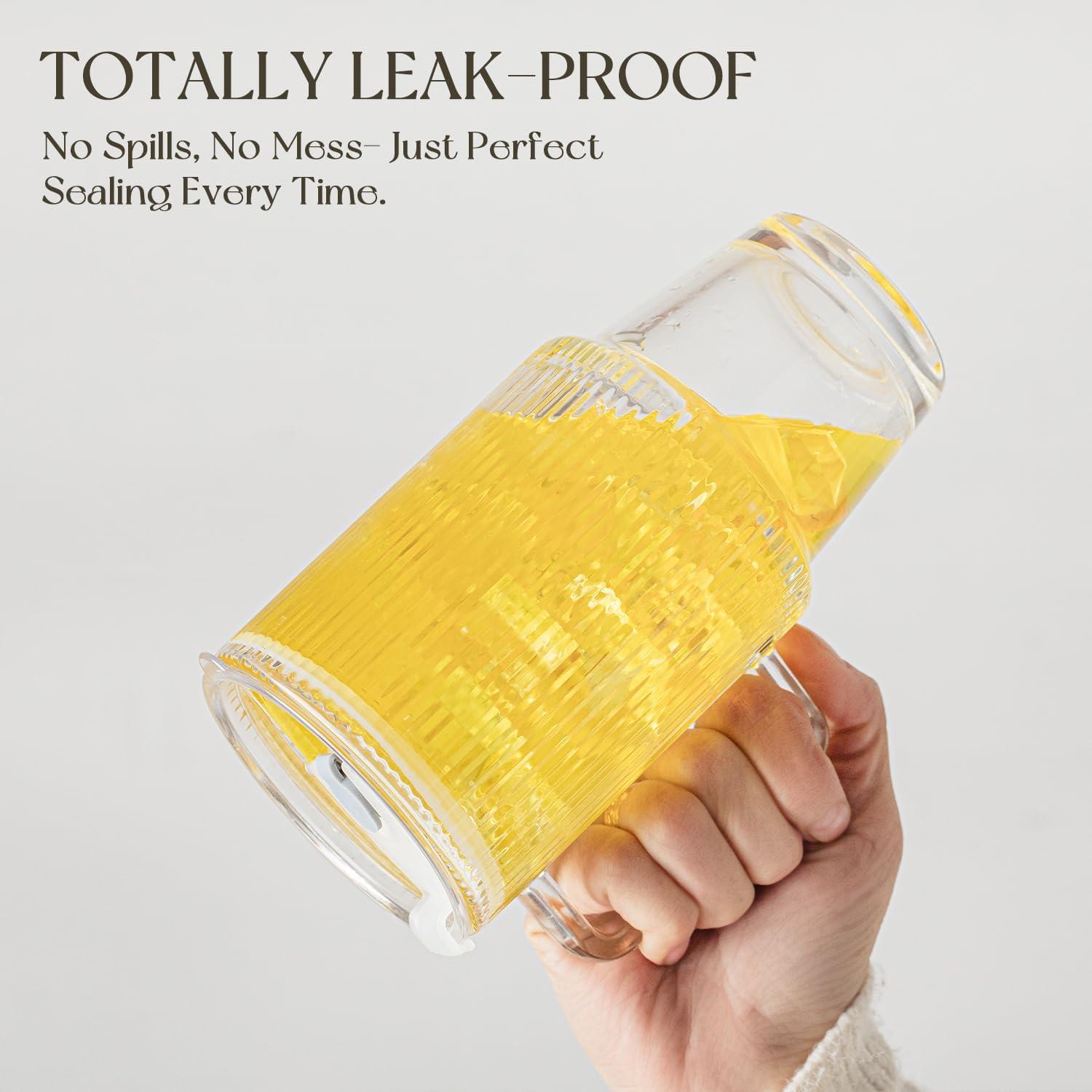 KEMORELA 2-Pack Vasos de Vidrio Estriados 710 ml con Tapas