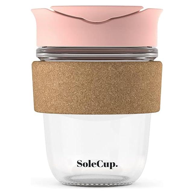 Taza de Viaje de Vidrio SoleCup 340ml Rosa Aislada Antiderrames