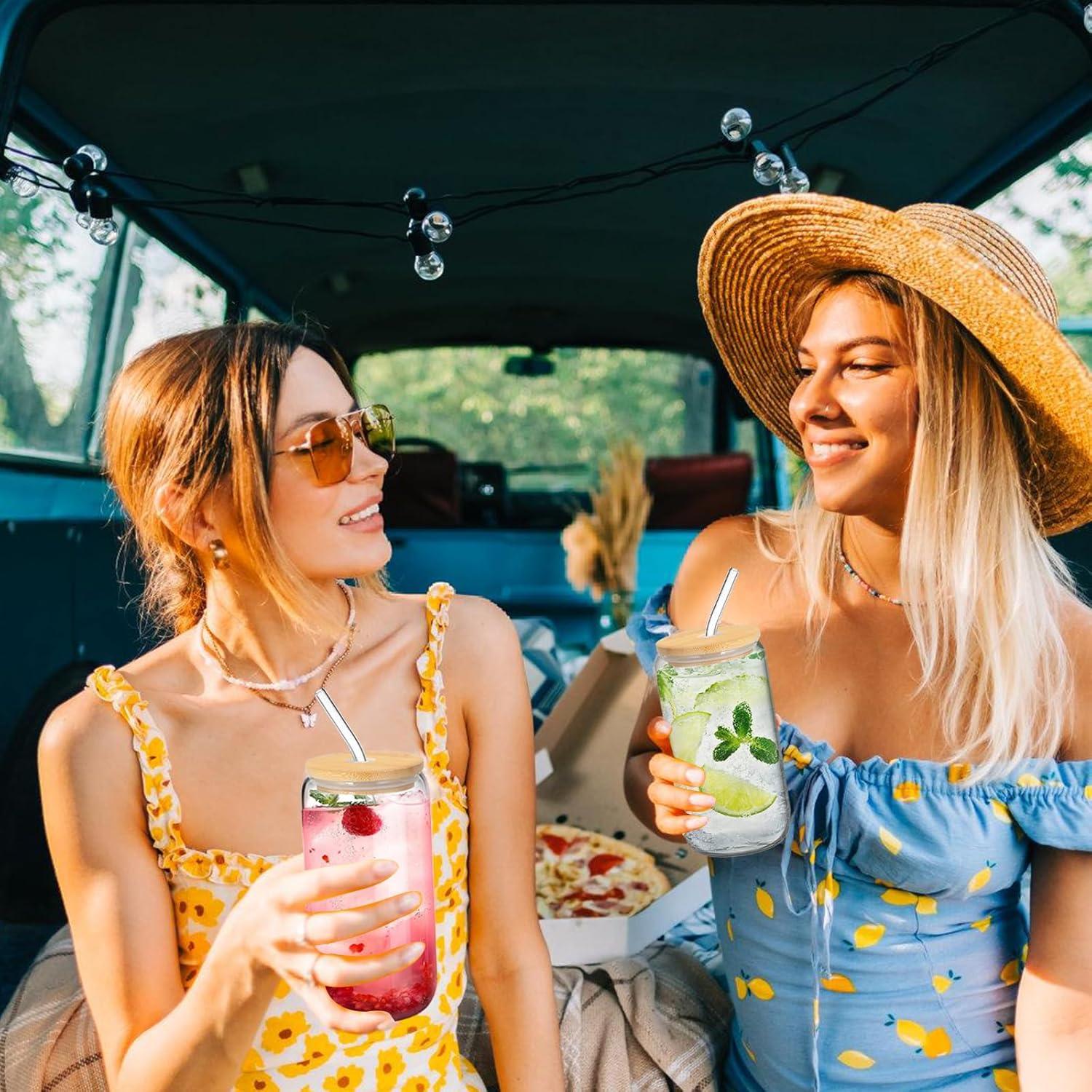 Taza de Vidrio Borosilicato 16 oz con Tapa y Popote DAMCONME