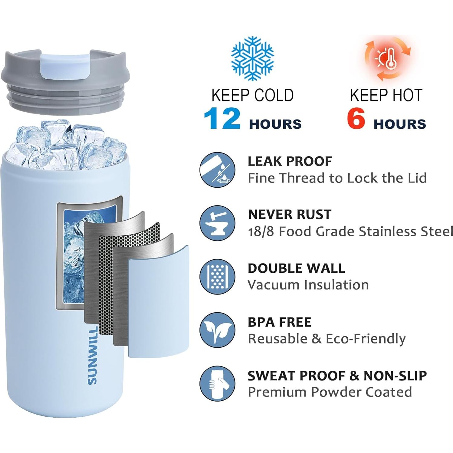 Taza de Café Aislada SUNWILL 12 oz Acero Inoxidable Iceberg