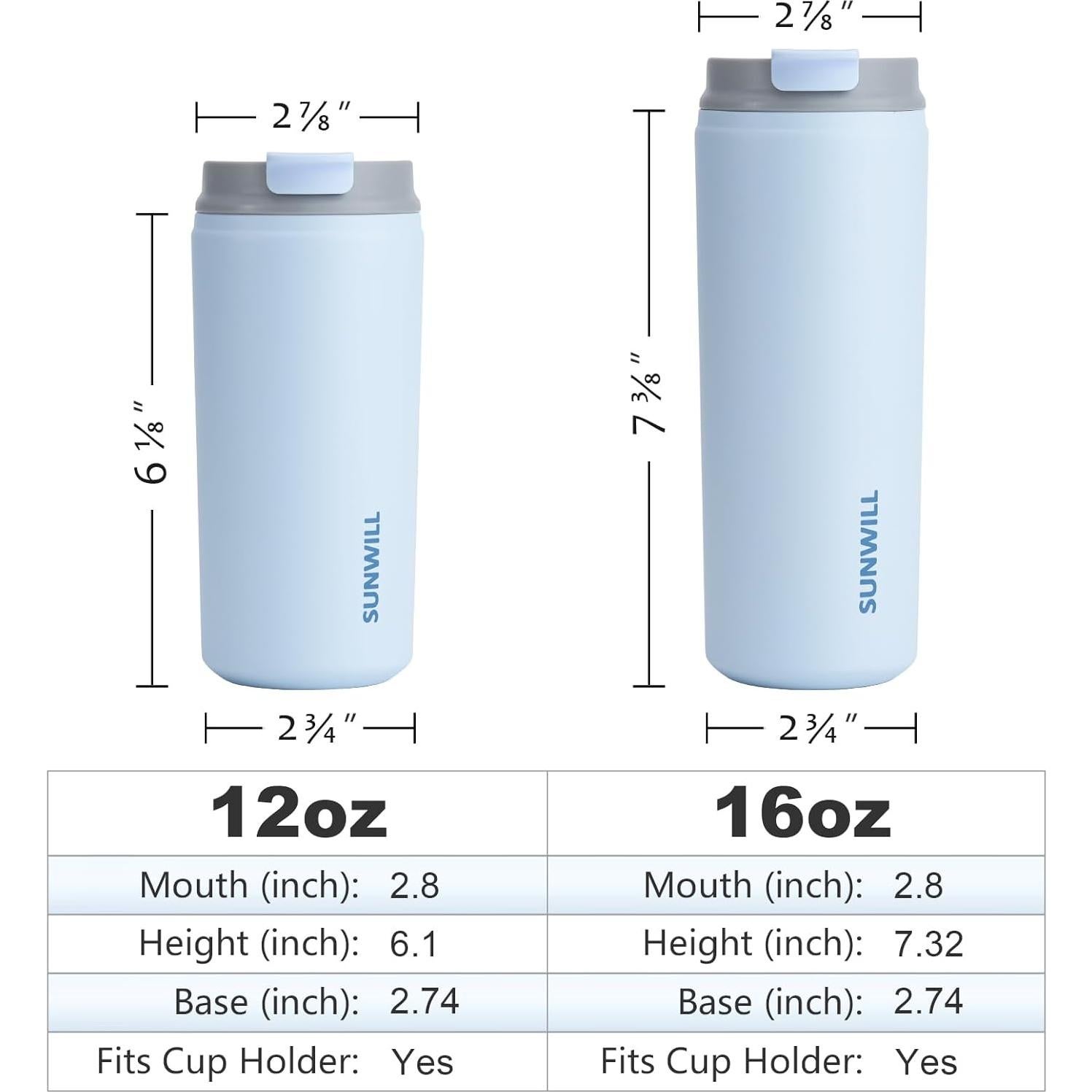 Taza de Café Aislada SUNWILL 12 oz Acero Inoxidable Iceberg