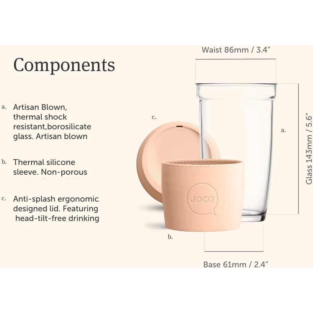 Taza Reutilizable JOCO 16oz Vidrio Borosilicato BlueStone