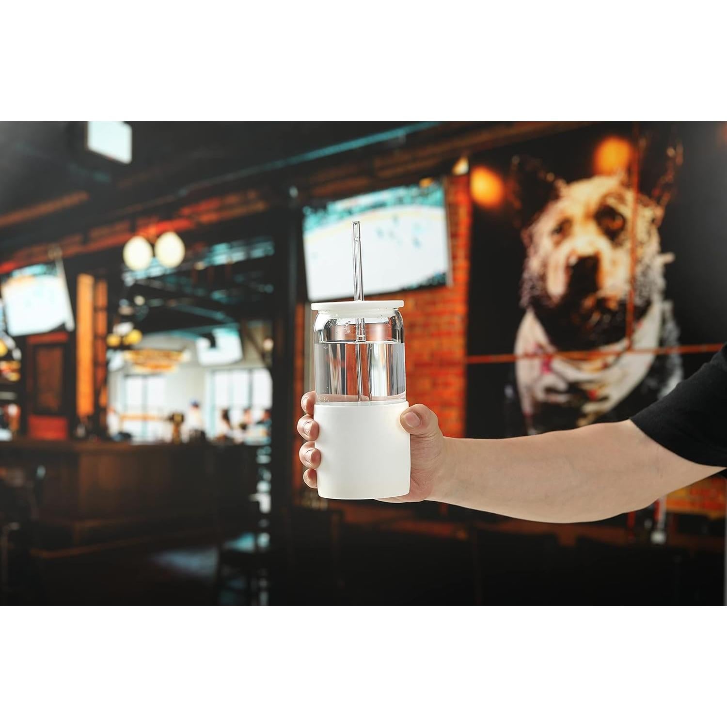 Vasos de vidrio Sunseeke con tapa y popote 473ml - Paquete de 3