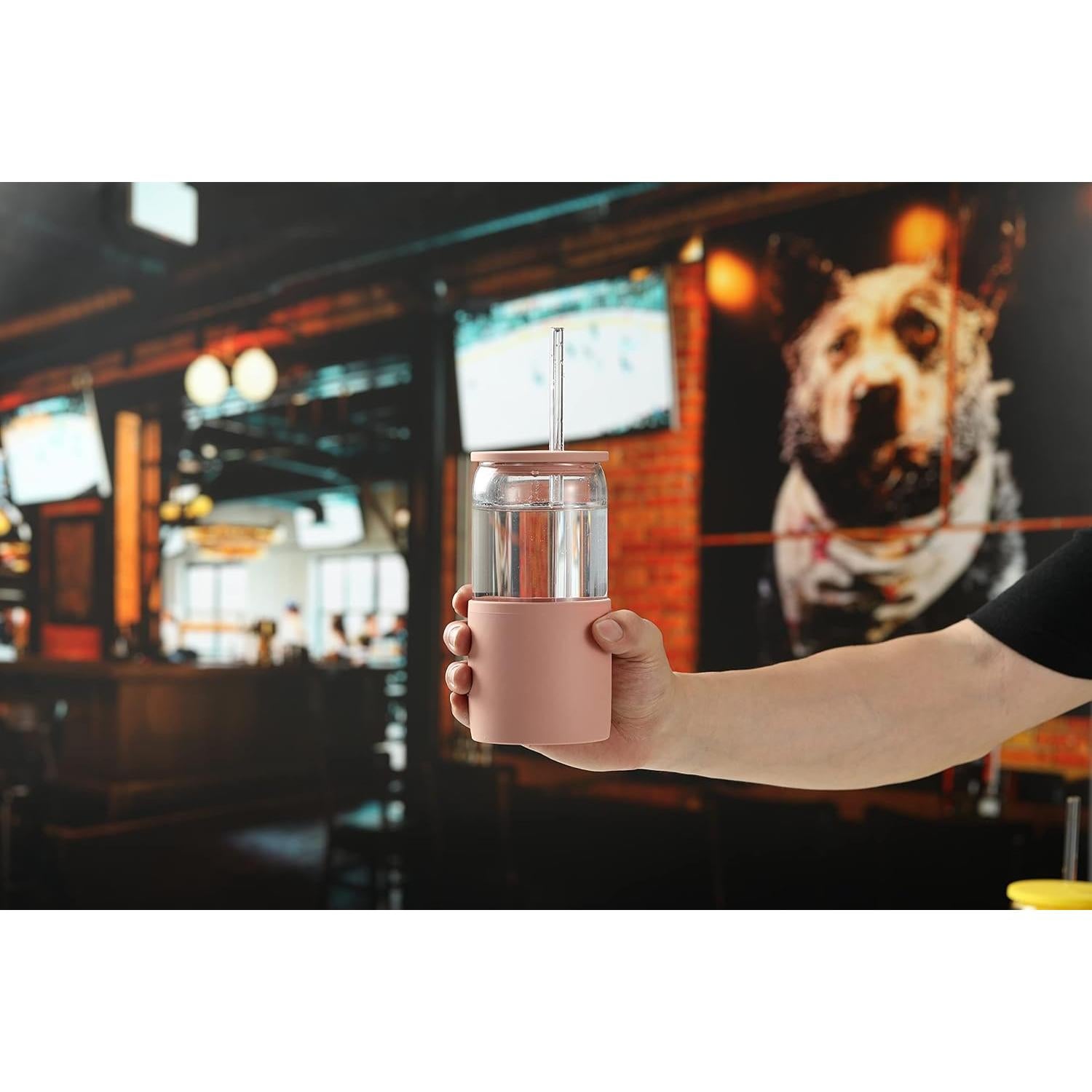 Vasos de vidrio Sunseeke con tapa y popote 473ml - Paquete de 3