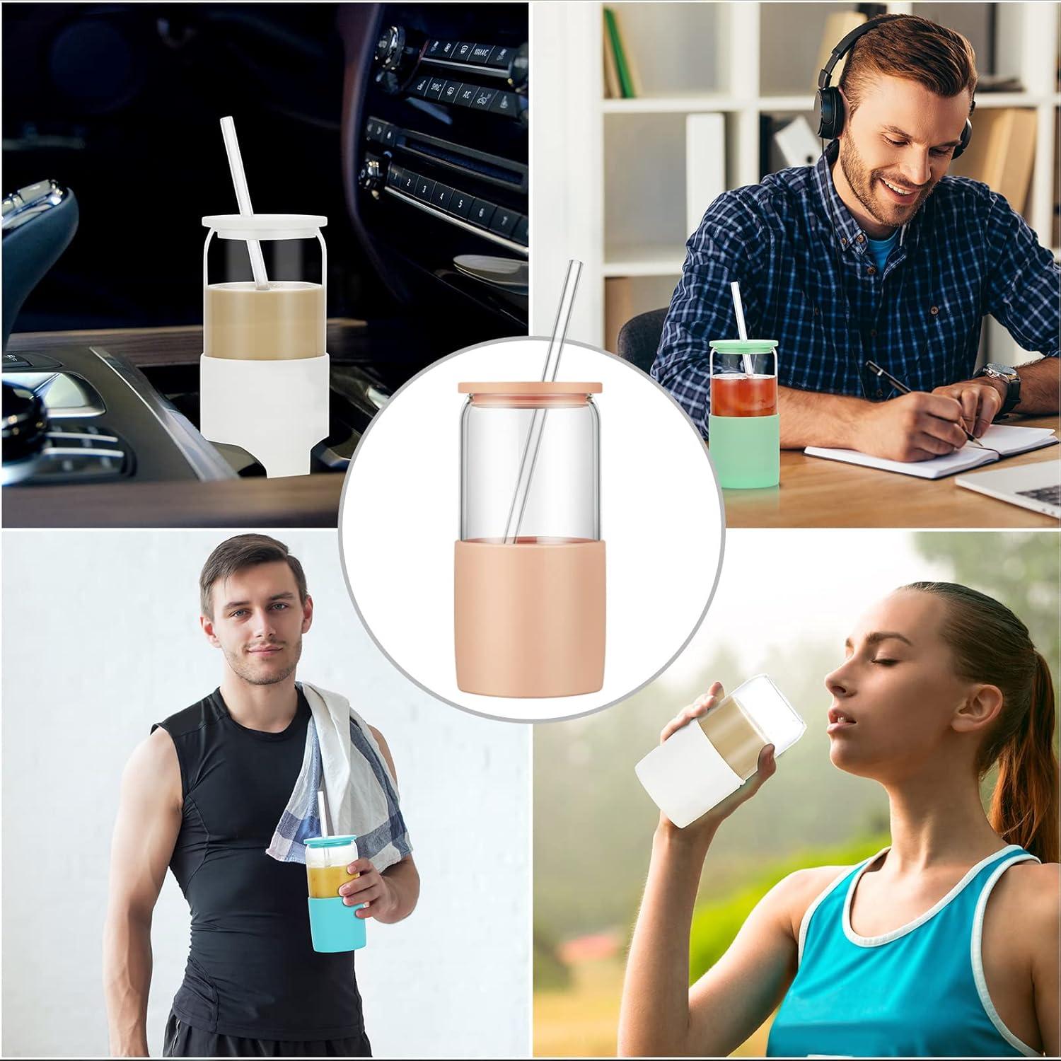 Vasos de vidrio Sunseeke con tapa y popote 473ml - Paquete de 3