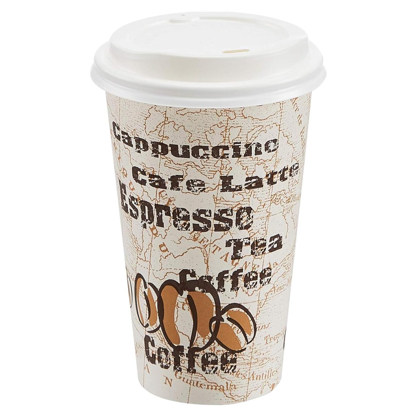 Tazas de papel desechables Amazon Basics 16 oz con tapas - 100 unidades