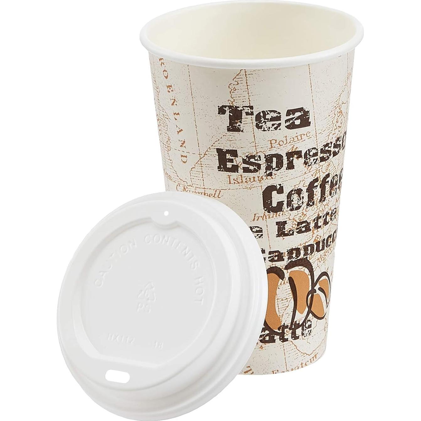 Tazas de papel desechables Amazon Basics 16 oz con tapas - 100 unidades