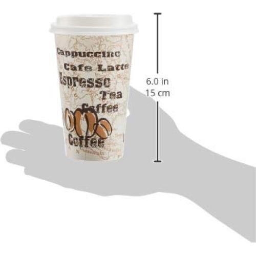 Tazas de papel desechables Amazon Basics 16 oz con tapas - 100 unidades