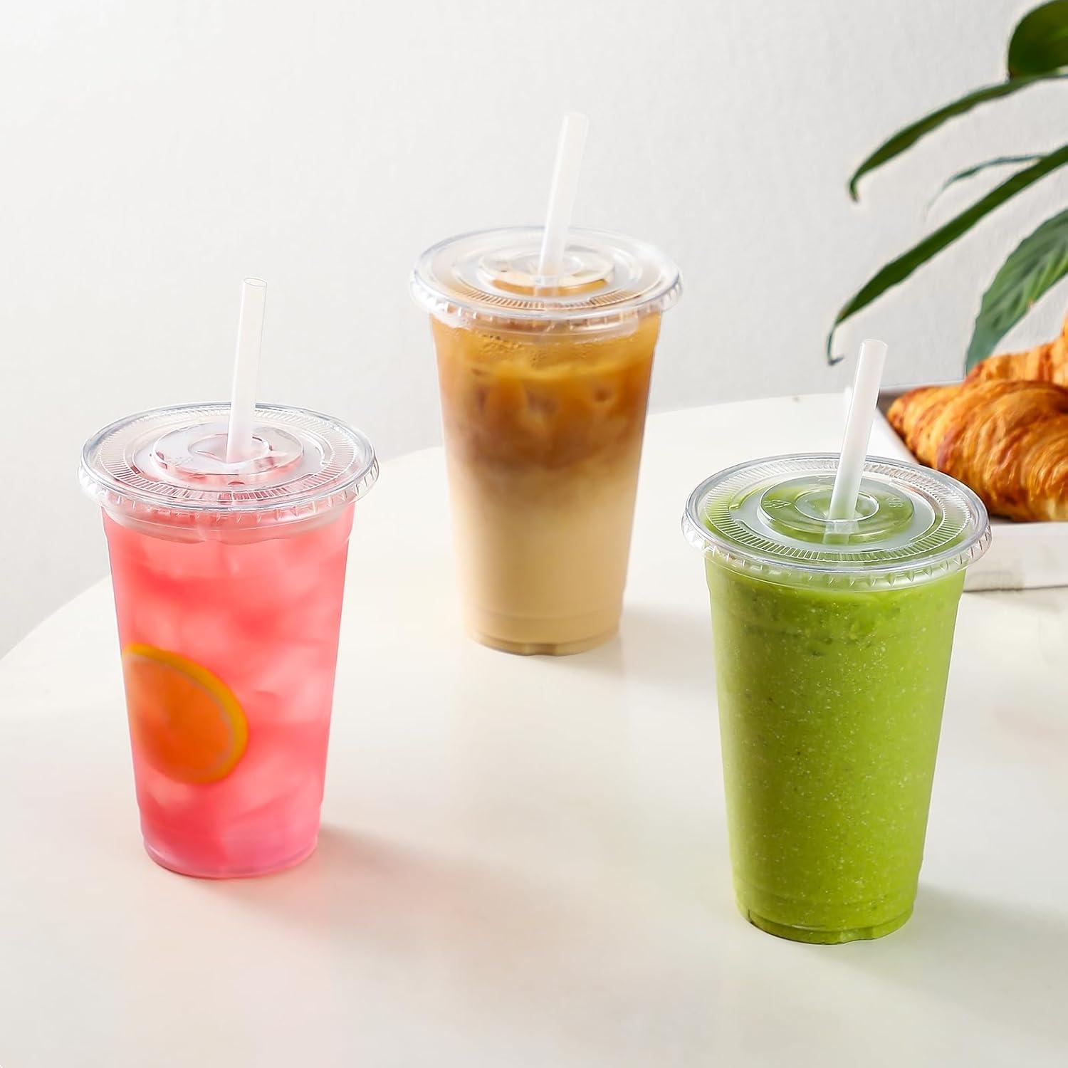 AOZITA 100 Vasos de Plástico 16 Oz con Tapas y Pajitas