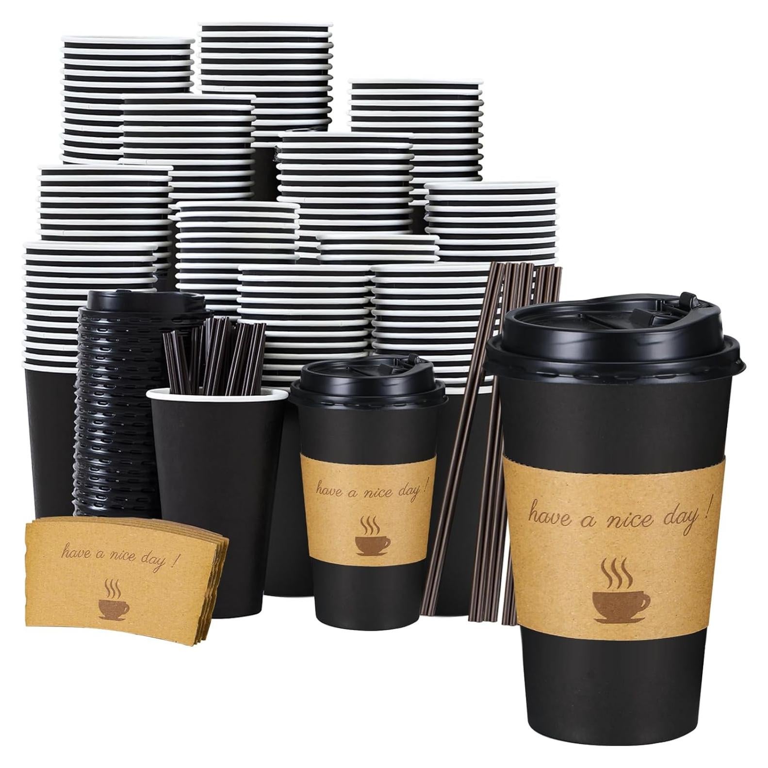 Tazas de Café Desechables Lamosi 16 OZ - 50 Unidades con Tapas