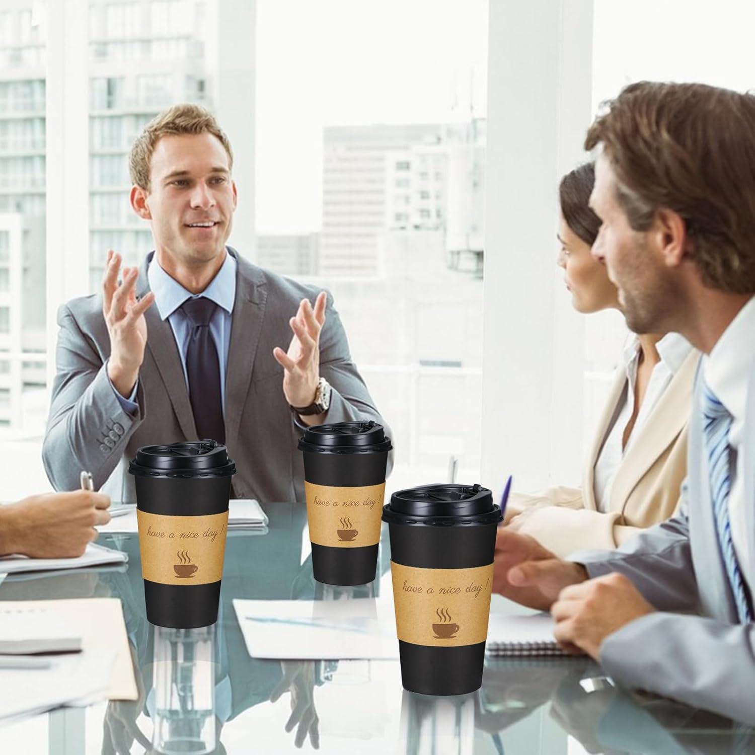 Tazas de Café Desechables Lamosi 16 OZ - 50 Unidades con Tapas