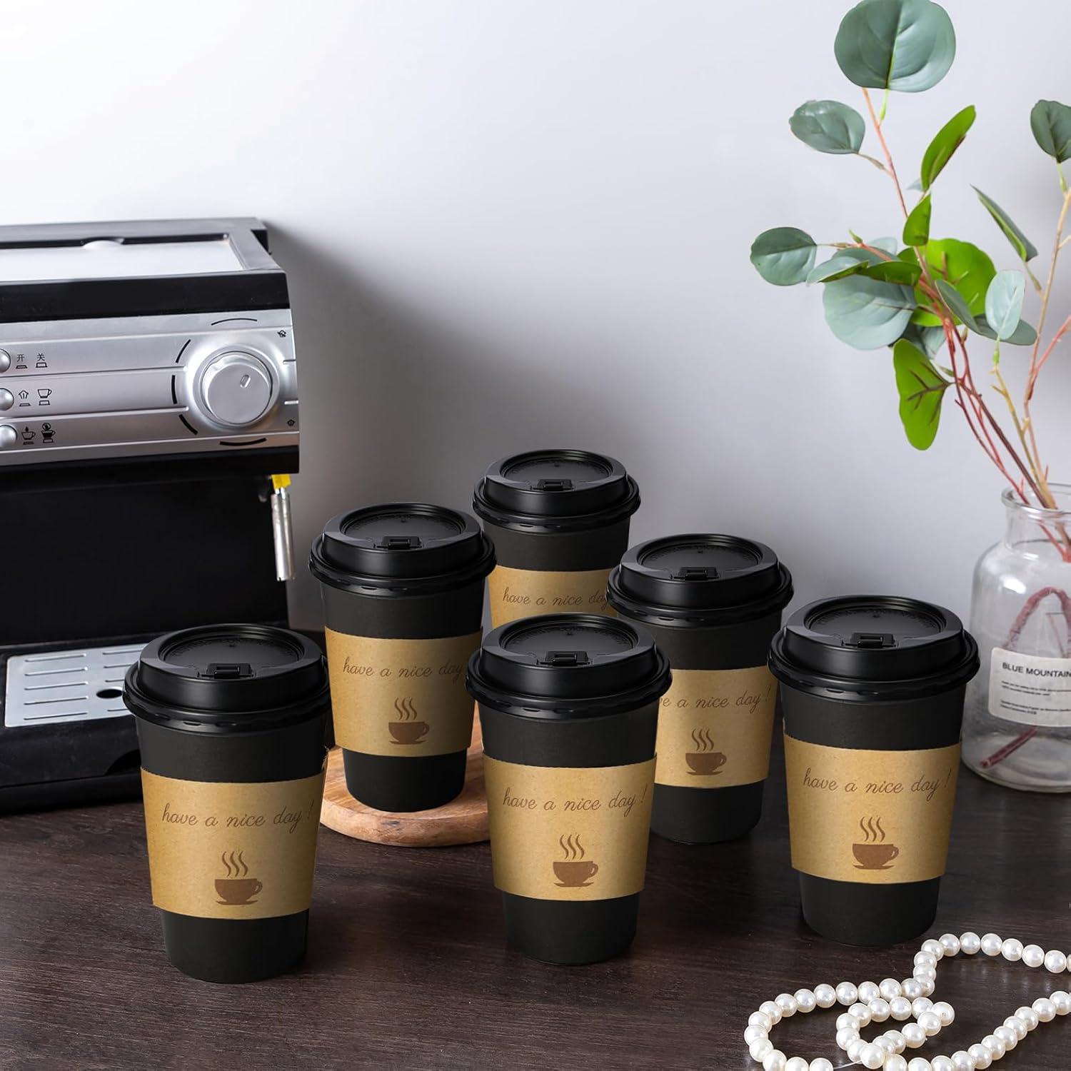 Tazas de Café Desechables Lamosi 16 OZ - 50 Unidades con Tapas