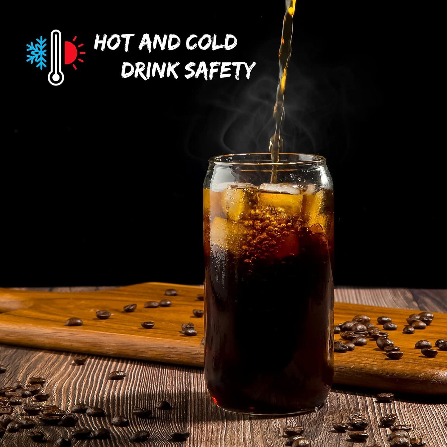 Juego de 6 Vasos de Vidrio 16 Oz con Tapas de Bambú y Pajitas