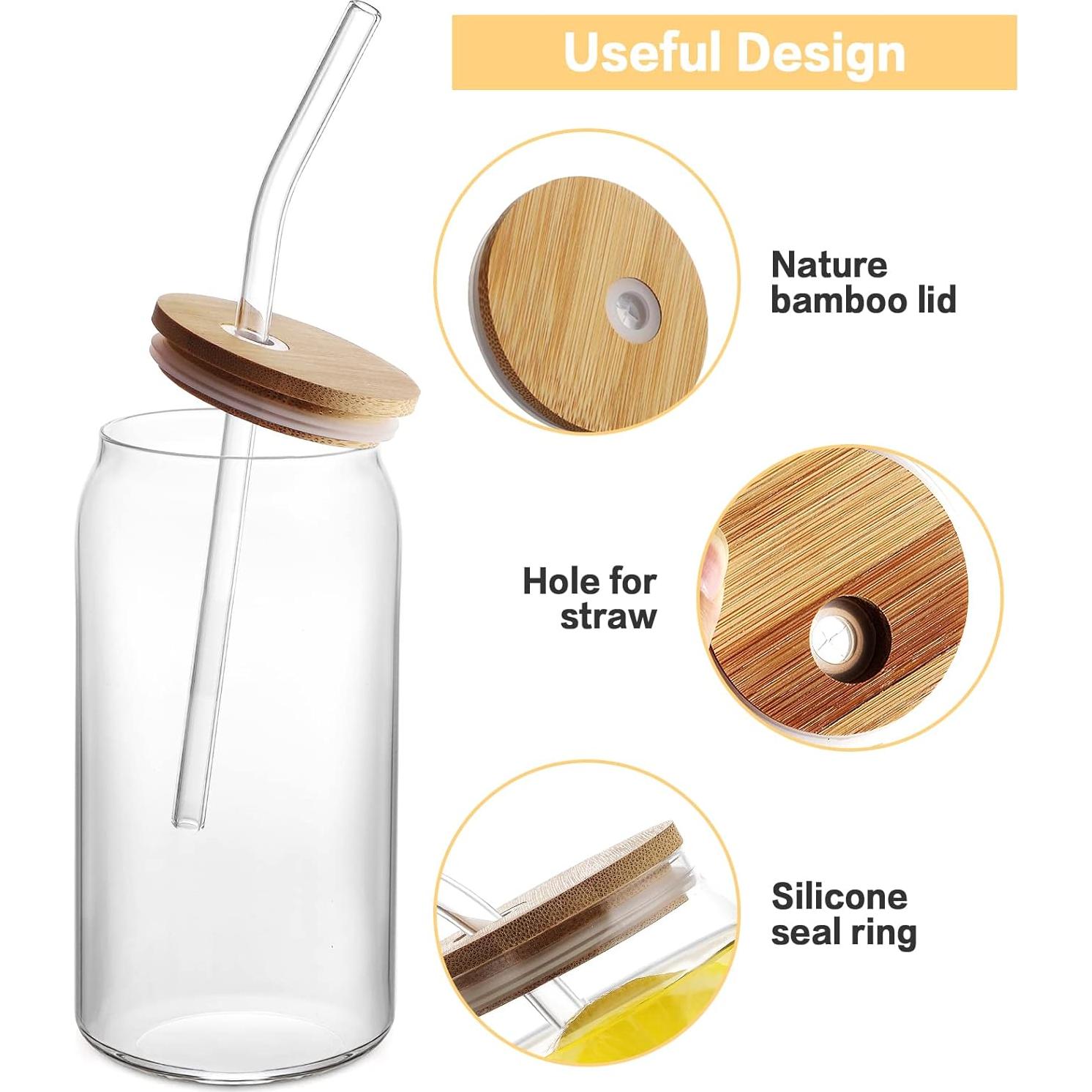 Juego de 8 Tazas de Vidrio HOMBERKING 591 ml con Tapas de Bambú