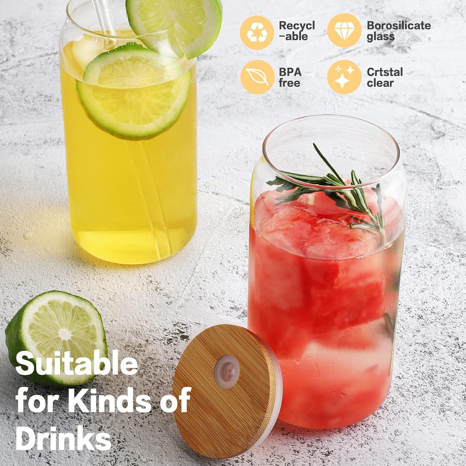 Juego de 8 Tazas de Vidrio HOMBERKING 591 ml con Tapas de Bambú