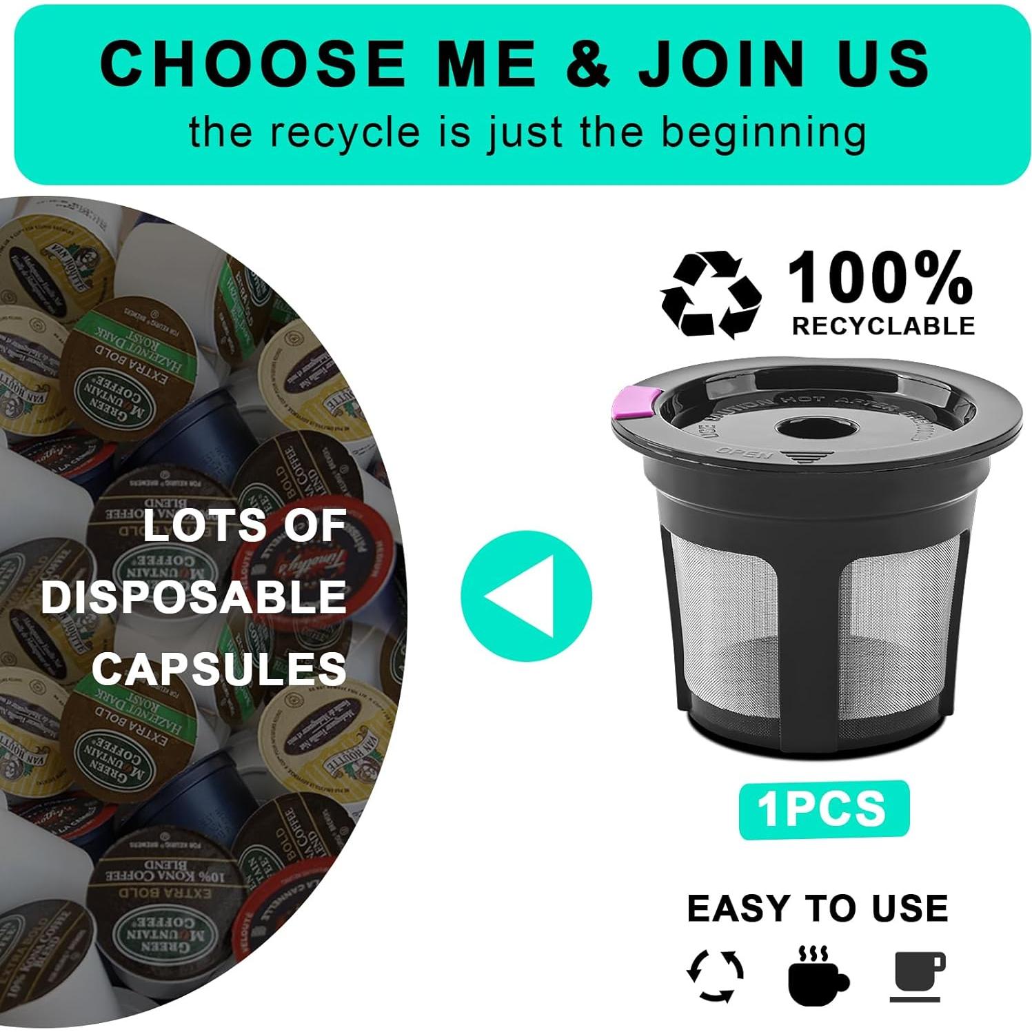 Tazas K Reutilizables Rishpahu, Paquete de 4 con Filtro de Acero