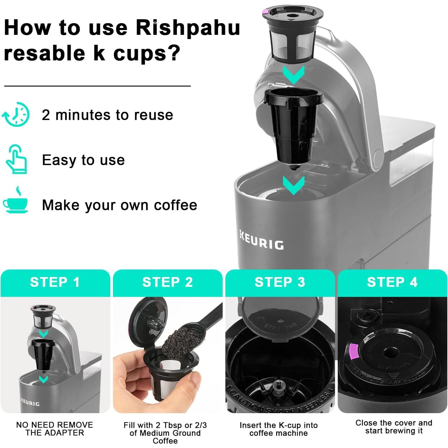 Tazas K Reutilizables Rishpahu, Paquete de 4 con Filtro de Acero