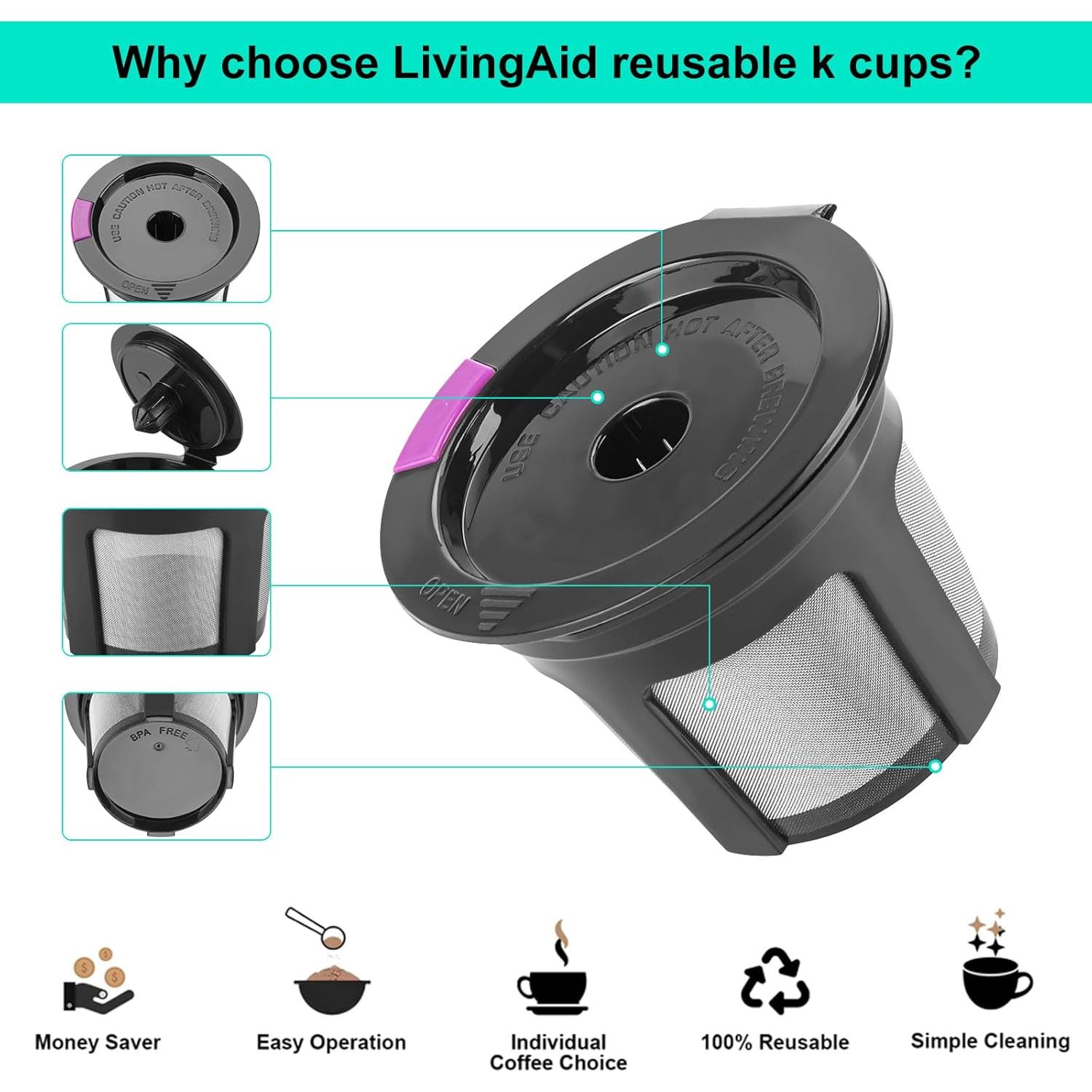 Tazas K Reutilizables Rishpahu, Paquete de 4 con Filtro de Acero