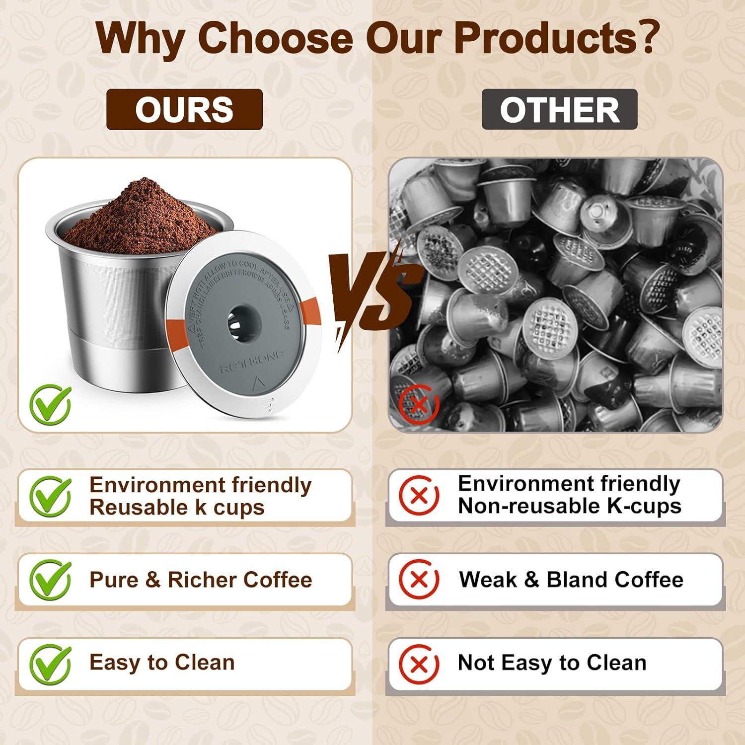 Taza K Reutilizable RETHONE de Acero Inoxidable - 4 Piezas