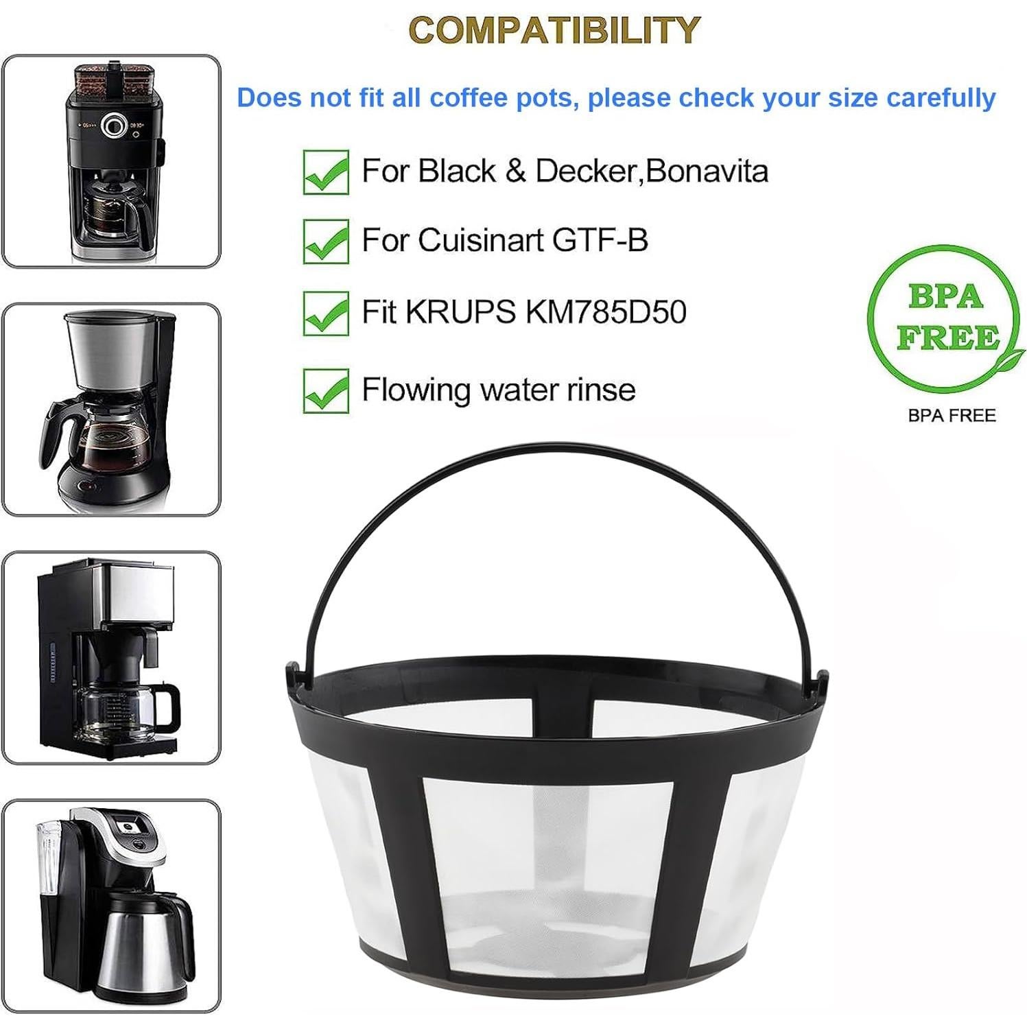 Cestas de Filtros de Café Reutilizables TQEONKL 4PC 8-12 Tazas