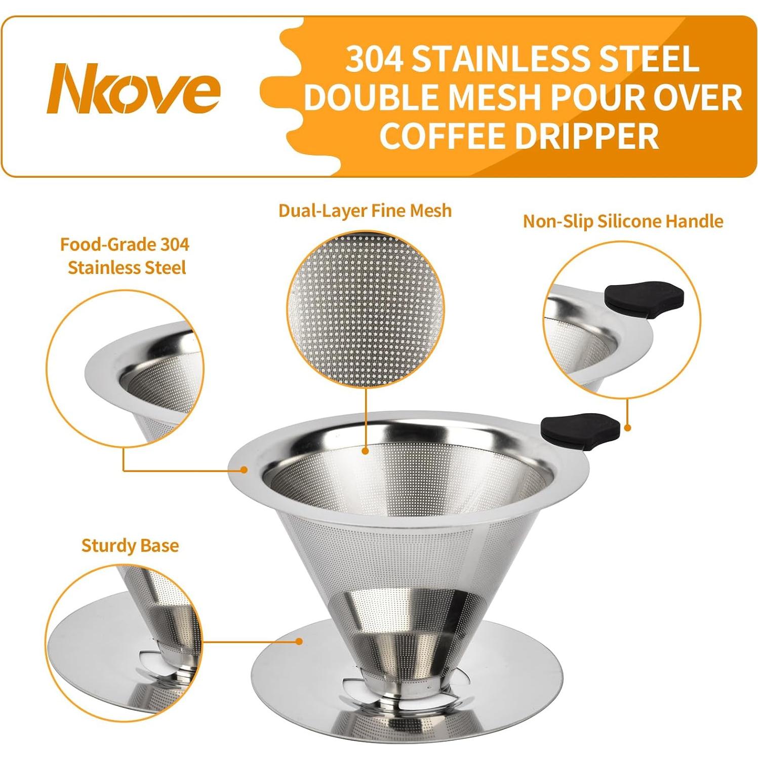 Goteador de Café Nkove Acero Inoxidable Reutilizable 1-2 Tazas