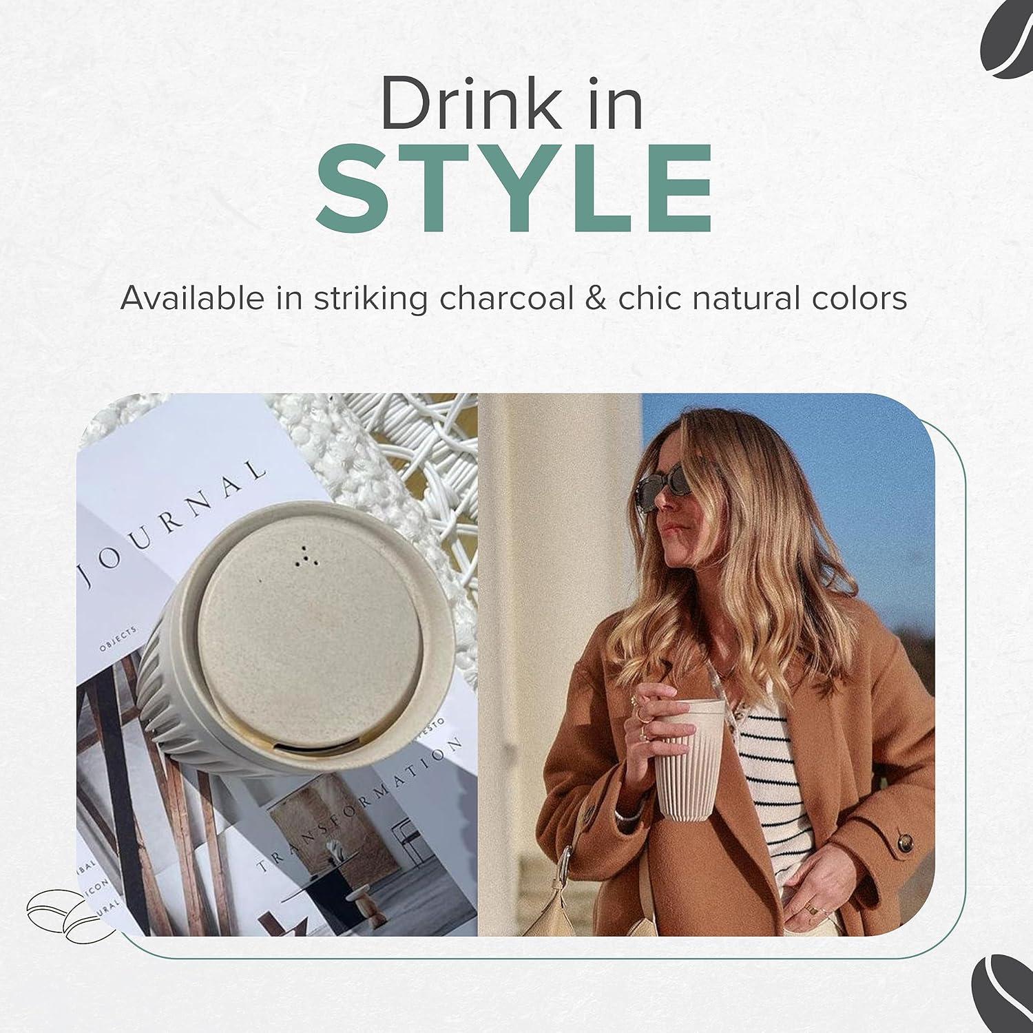 Taza de Café Reutilizable HuskeeCup 12oz Natural con Tapa