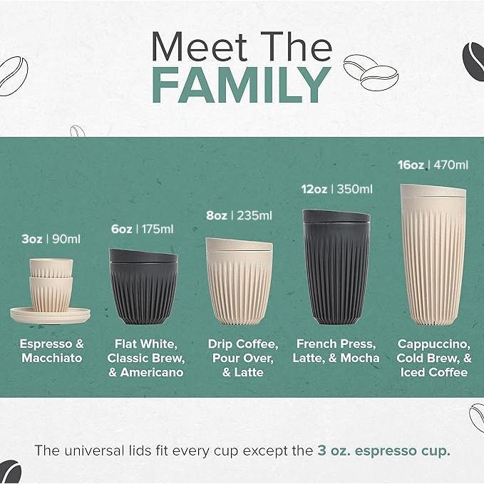Taza de Café Reutilizable HuskeeCup 12oz Natural con Tapa
