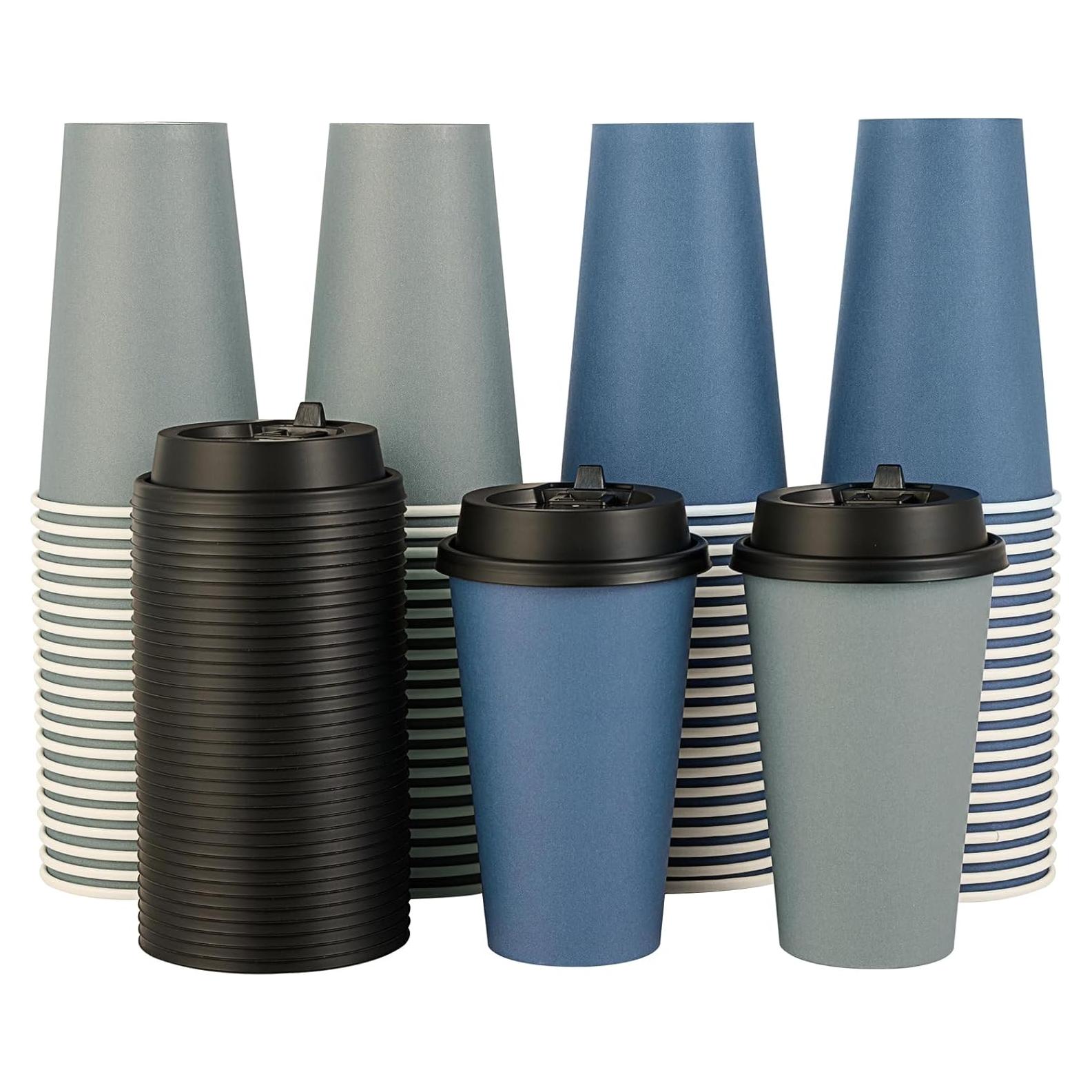 Vasos de Papel Desechables LITOPAK 100 Unidades 16 oz Azul y Gris