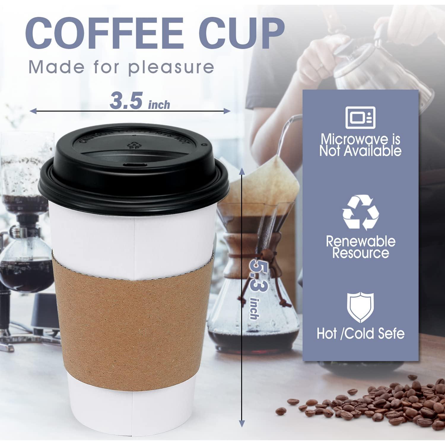 Tazas de Café Desechables Ginkgo 16 oz 100 Unidades con Tapas