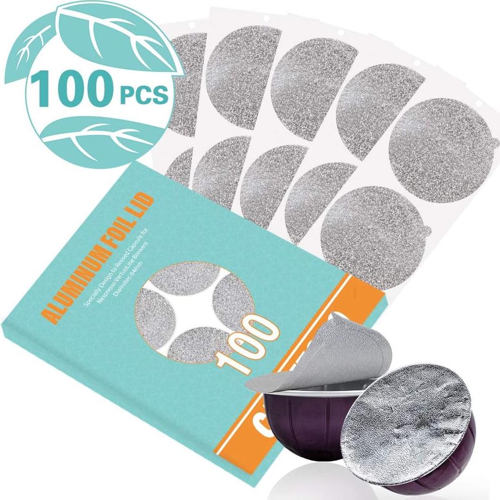 Tapa de Aluminio CAPMESSO 64mm para Cápsulas Nespresso VertuoLine - 100 Piezas