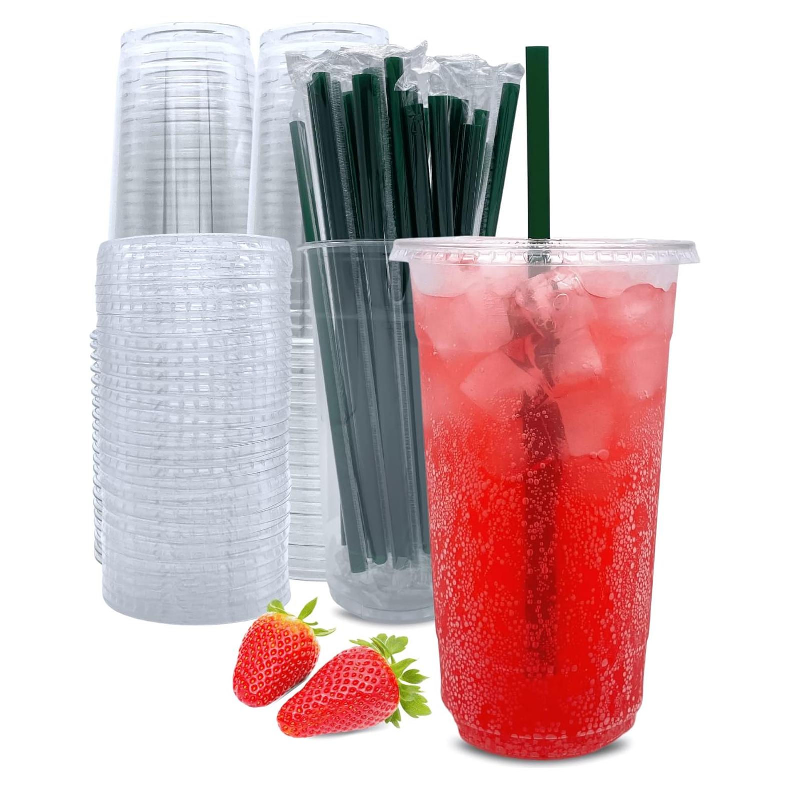 Vasos de Plástico Aatriet 32 oz Transparentes con Tapas y Pajitas - 25 Piezas