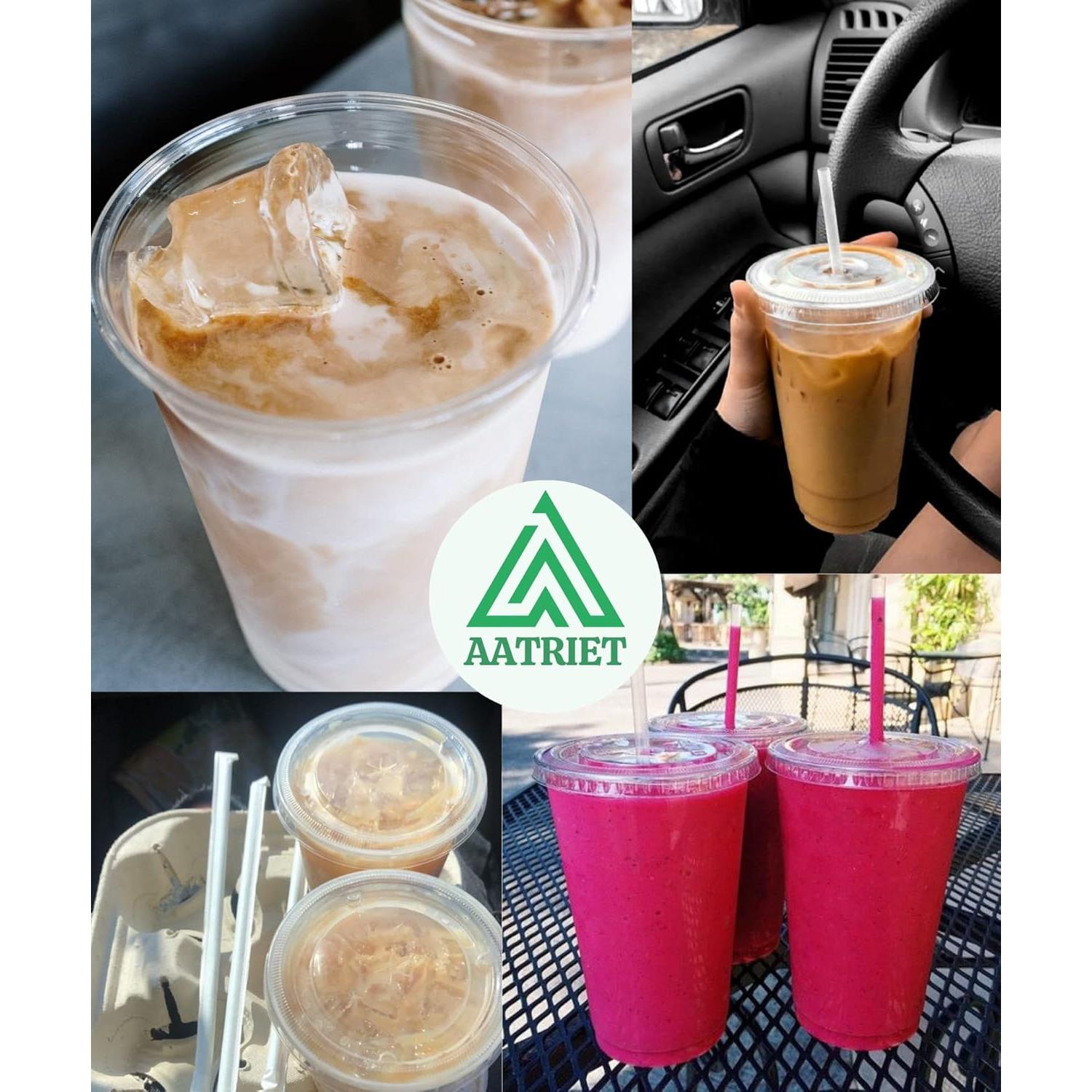 Vasos de Plástico Aatriet 32 oz Transparentes con Tapas y Pajitas - 25 Piezas