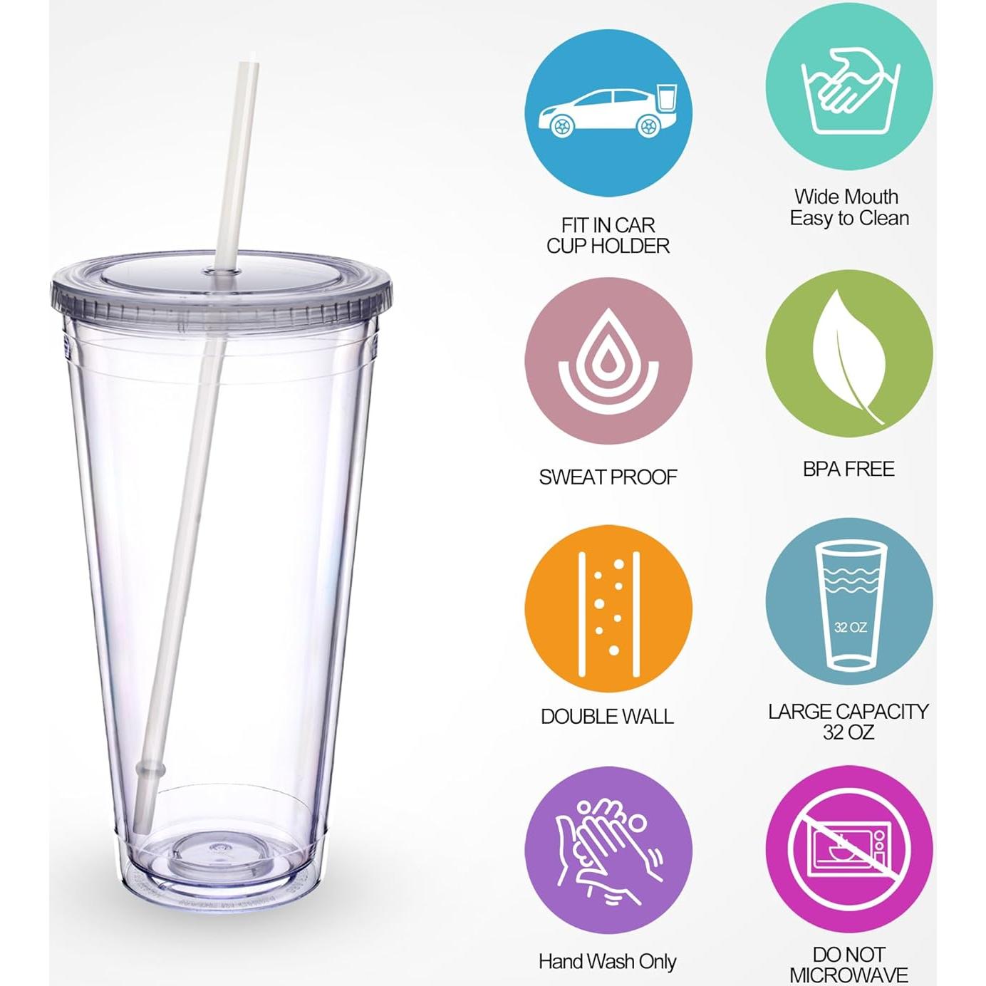 Vaso Acrílico Zukro 32 oz Doble Pared con Popote - 2 Unidades