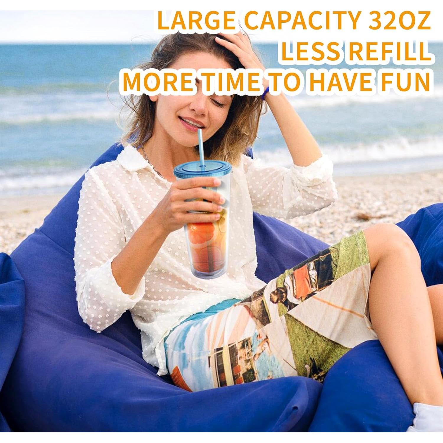 Vaso Acrílico Zukro 32 oz Doble Pared con Popote - 2 Unidades