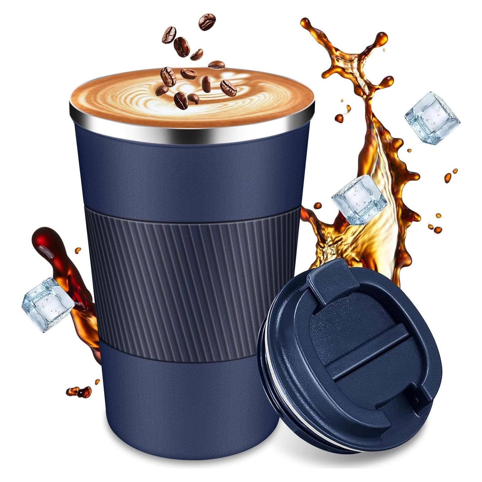 Taza de café de viaje LCKDHM 12 oz acero inoxidable azul